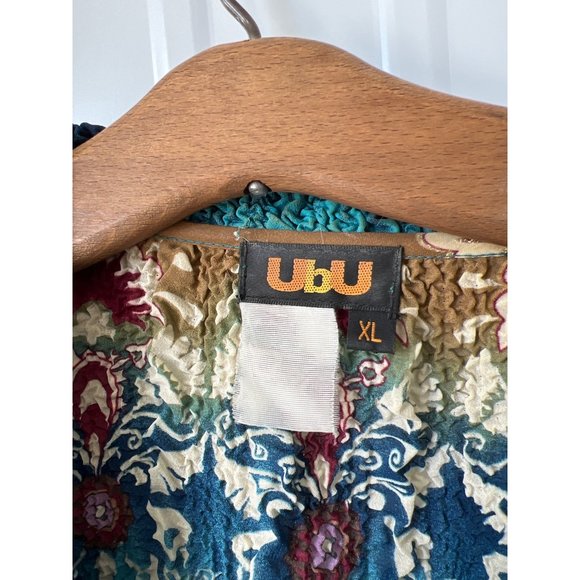 UBU Vintage 90s Textured Cardigan Women XL Crinkle Floral Retro Bohemian Texture - Picture 3 of 8